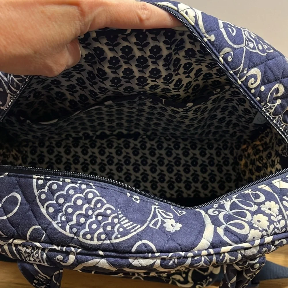 Vera Bradley Blue & Ivory Floral Paisley Print Laptop Commuter Bag Travel Tote